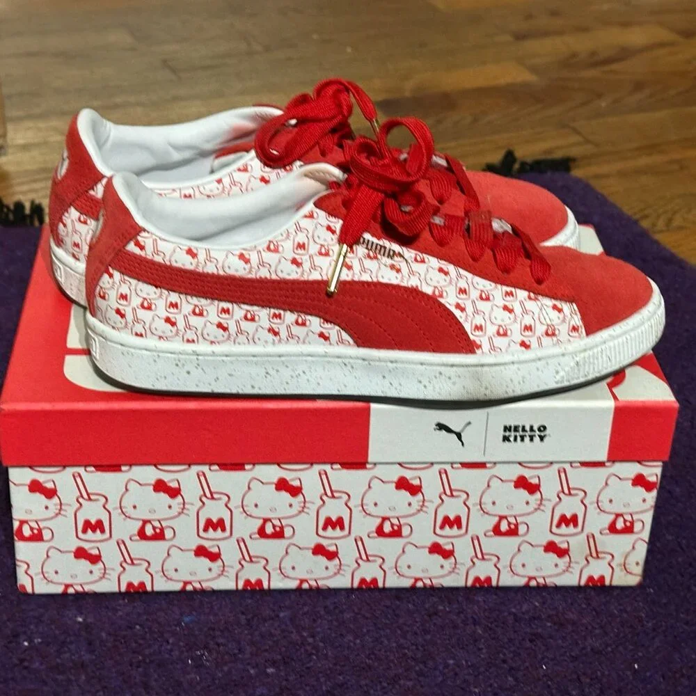 Puma x Hello Kitty Super Kawaii Red Suede Sneakers Womens 7.5 Almost Never Worn! - Picture 2 of 9
